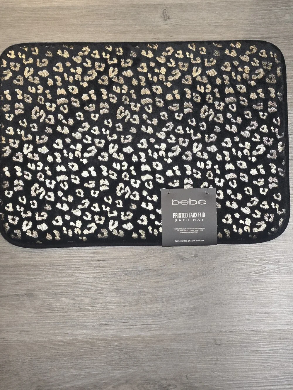 Bebe Metallic Leopard Print Faux Fur Bath Mat